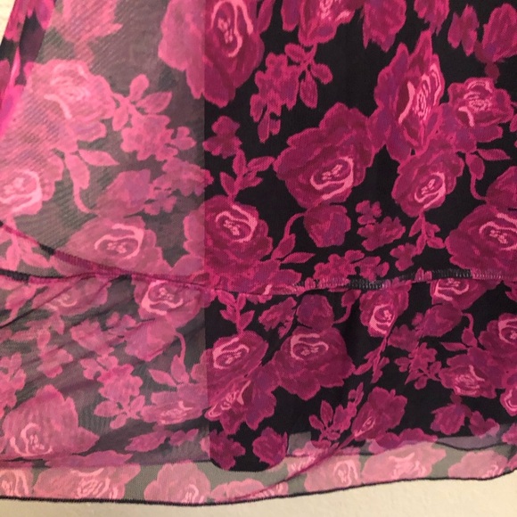 Terra & Sky Women's Sheer Dress OX 14W Rose Floral Black/Burgundy Moody Romantic - Picture 5 of 11